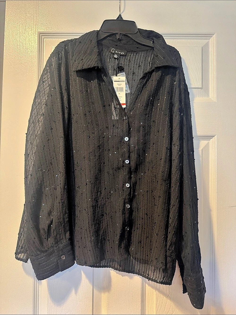 G Greige Black Button-Down Blouse Size Medium NWT